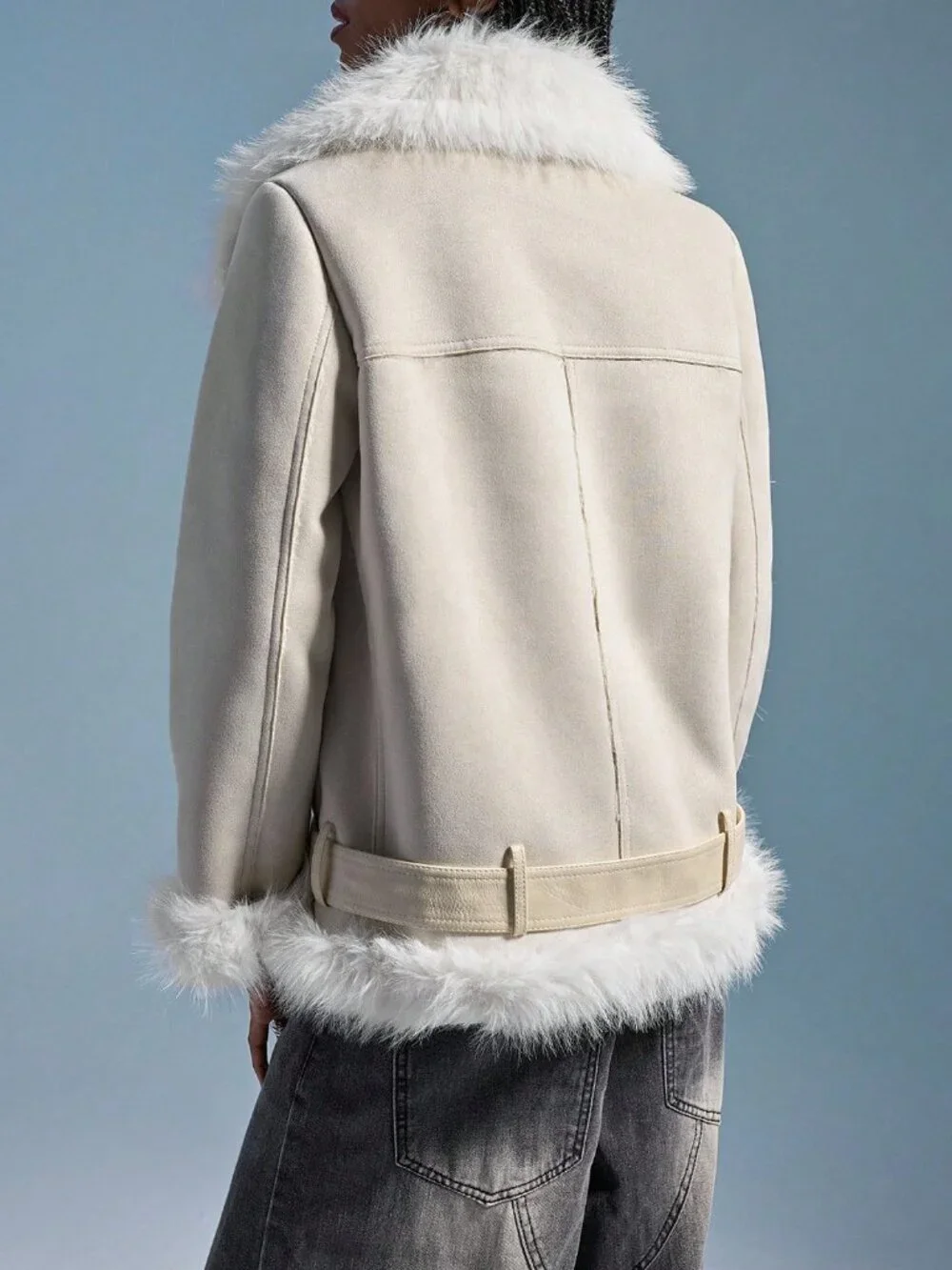 Women's Suede Fleece Thick Faux Fur Motorcycle Jacket